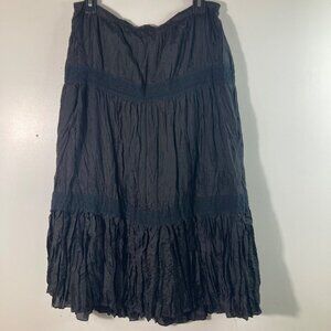 Womens JPR Separates Crepey Silk‎ Tiered Midi Skirt Lined Black S Silk